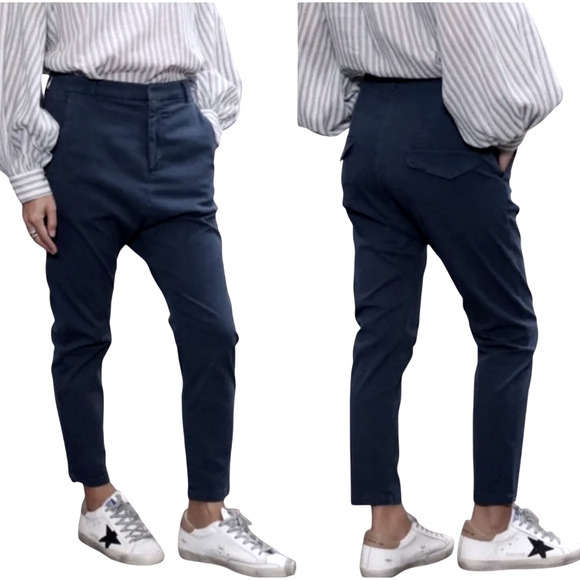 Nili Lotan 6 Slouchy $345 Paris Dress Navy Blue Drop Crotch Pants Cotton Cropped
